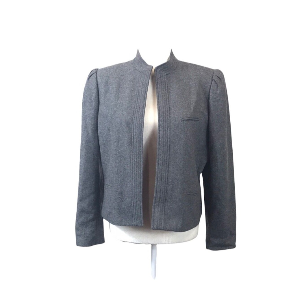 Vintage Whip O Will Womens 14/15 Gray Blazer Wool Blend Mandarin Collar Size M/L